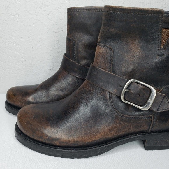 Frye Veronica Short Distressed Brown Leather Moto Boots Size 7.5 Excellent - Picture 9 of 14